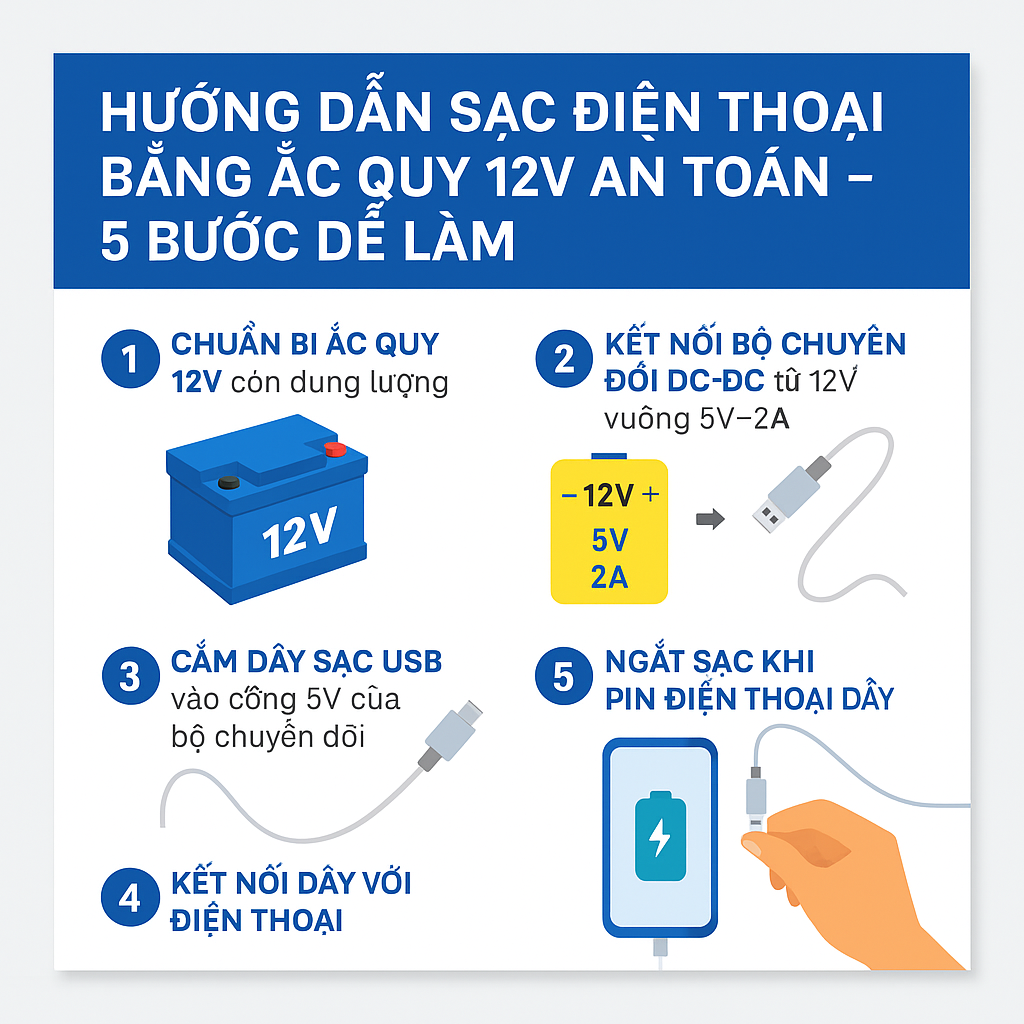 ắc quy 12V để sạc điện thoại
