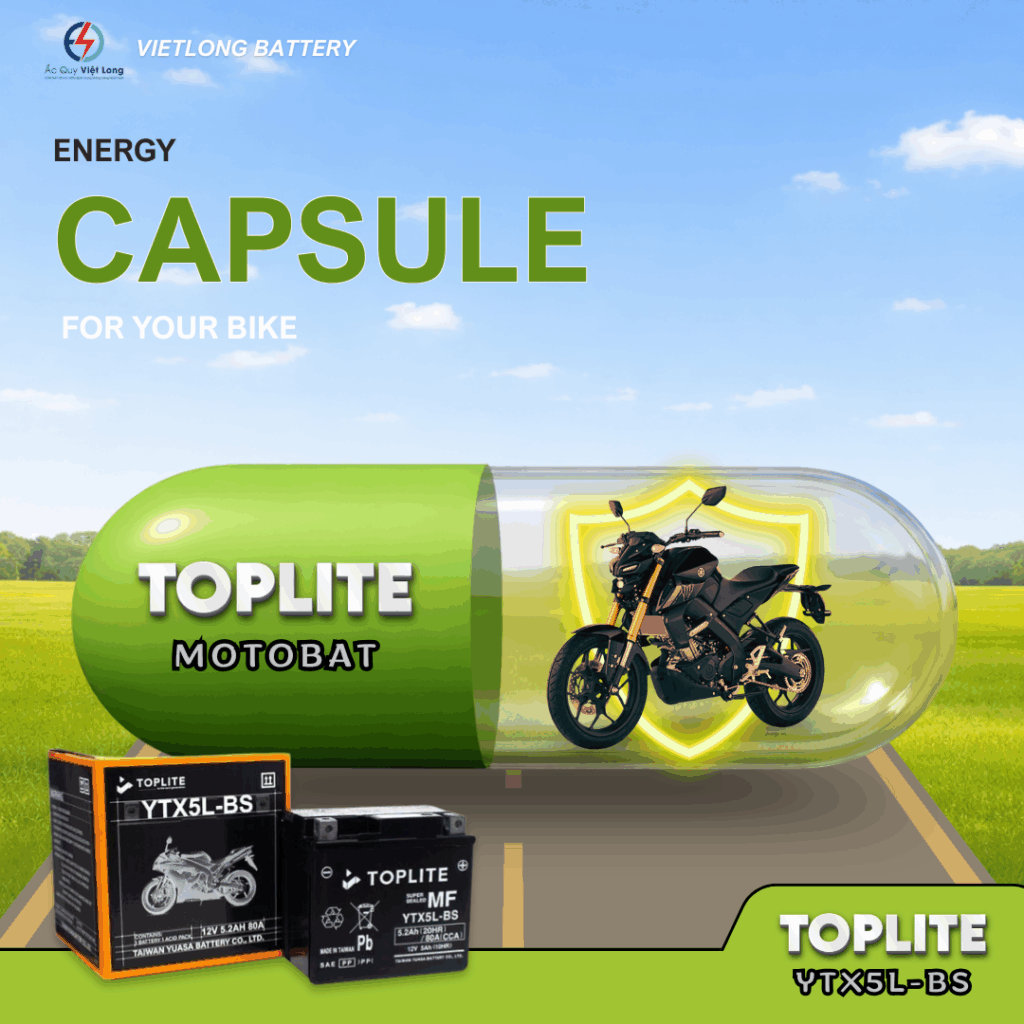 Ắc Quy Yamaha MT15 Loại Nào Tốt? TOPLITE YTX5L-BS Chính Hãng